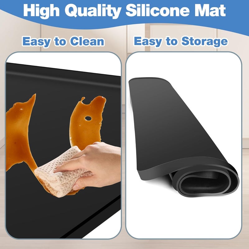 ToLanbbt Mini Fridge Silicone Mat with 4 Base Raisers - 20" x 20" x 0.6" Mini Fridge Drip Tray Under Refrigerator Mat Carpet Floor Protector Leak-Resistant Portable AC Pan for Washing Machine, Black - Image 3